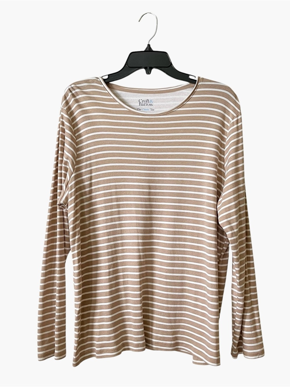 Croft & Barrow The Classic Tee Women's Size XXL Beige Stripe Cotton Long Sleeve